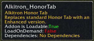 Alkitron Honor Tab tooltip