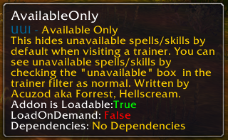 Available Only tooltip